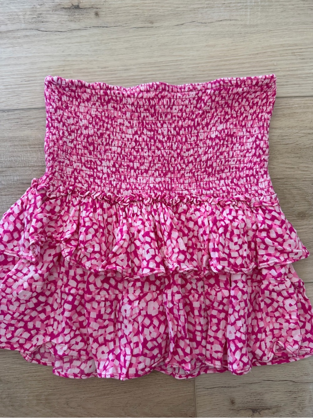 Isabelle’s Cabniet Smocked Pink Ruffle Mini Skirt